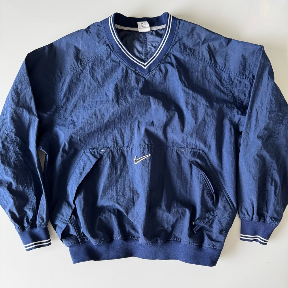 Vintage Y2K Nike Windbreaker Jacket Mens M Blue Pullover Center Mini Swoosh Logo